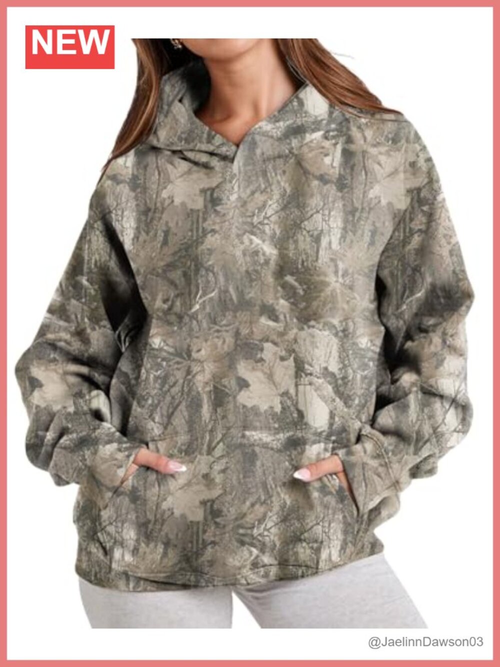 Womens Oversized Camo Hoodie Maple Leaf Print Fleece Pullover Sweatshirt